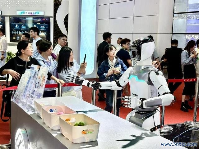 第八届数字中国建设峰会现场，游客驻足围观人形机器人。（郑雅梅 摄）